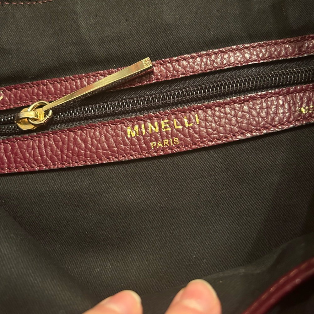 Burgundy Full Grain Leather Shoulder Bag Italy Minnelli Paris - Picture 9 of 9